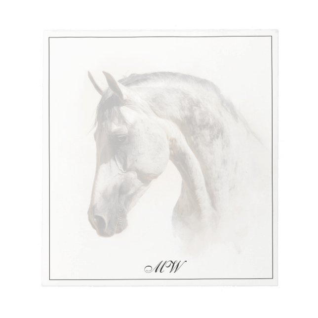 Monogram Elegant Horse Equestrian Custom Initials Notepad (Front)