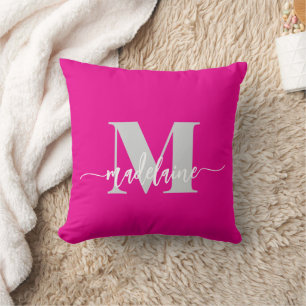 Monogram Elegant Hot Pink Personal Throw Pillow