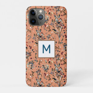 Monogram Elegant Leaves Berries Orange Watercolor iPhone 11 Pro Case