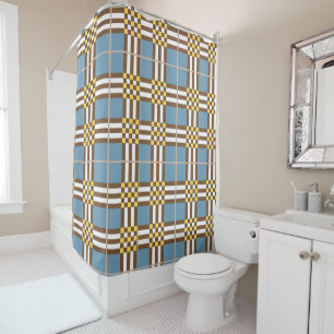  Monogram Elegant  Light Blue Plaid Shower Curtain