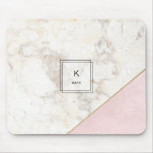 Monogram Elegant Marble Minimalist Rose Gold Mouse Pad