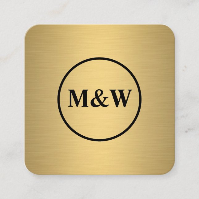 Monogram Elegant Metallic Faux Gold Square Business Card (Front)
