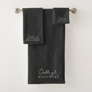 Monogram Elegant Minimal Black Bath Towel Set