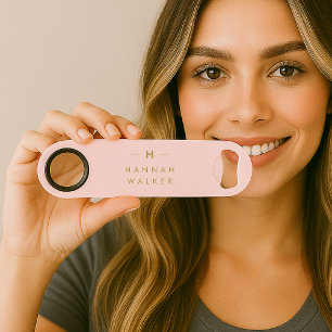 Monogram Elegant Minimal Blush Pink and Gold Bar Key