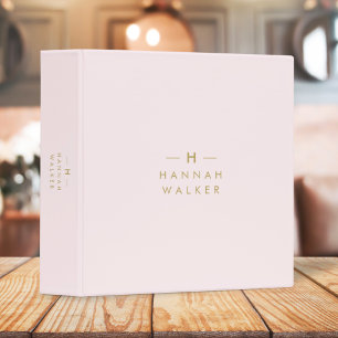 Monogram Elegant Minimal Blush Pink and Gold Binder
