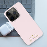 Monogram Elegant Minimal Blush Pink and Gold iPhone 15 Pro Case<br><div class="desc">A simple stylish custom monogram design in a gold modern minimalist typography on an elegant pastel blush pink background. The monogram initials and name can easily be personalized along with the feature line to make a design as unique as you are! The perfect bespoke gift or accessory for any occasion....</div>