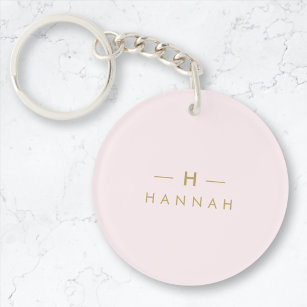 Monogram Elegant Minimal Blush Pink and Gold Keychain