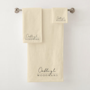 Monogram Elegant Minimal Butter Cream  Bath Towel Set