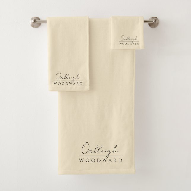 Monogram Elegant Minimal Butter Cream  Bath Towel Set (Insitu)