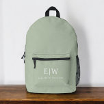 Monogram Elegant Minimal Sage Green Printed Backpack<br><div class="desc">Upgrade your everyday style with the Monogram Elegant Minimal Sage Green Printed Backpack. This sophisticated backpack features a chic sage green design with an elegant monogram, customizable with your initials. Crafted from durable materials, it offers spacious compartments, a padded laptop sleeve, sturdy zippers, and convenient side pockets. The comfortable padded...</div>