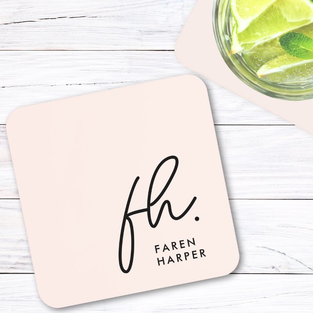 Monogram Elegant Minimalist Script Blush Pink Coaster (Creator Uploaded)