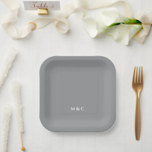 Monogram Elegant Modern 25th Anniversary Party Paper Plate