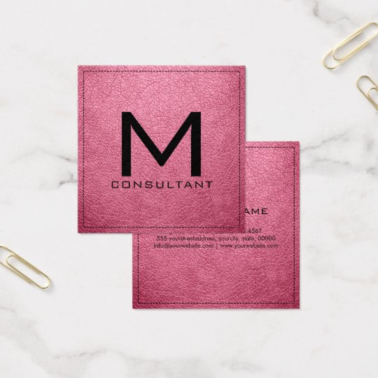 Monogram Elegant Modern Baker-Miller Pink Leather Square Business Card