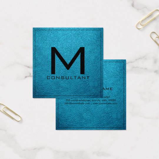 Monogram Elegant Modern Ball Blue Leather Square Business Card