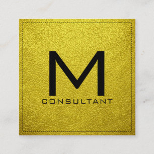 Monogram Elegant Modern Banana Yellow Leather Square Business Card