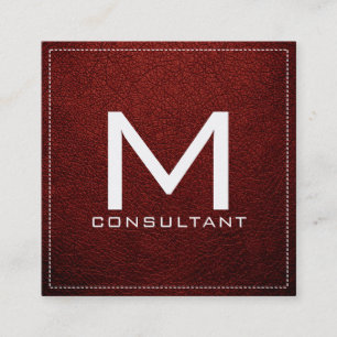 Monogram Elegant Modern Barn Red Leather Square Business Card