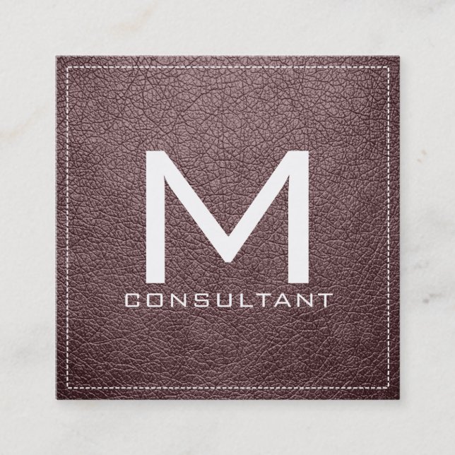 Monogram Elegant Modern Bazaar Leather Square Business Card (Front)