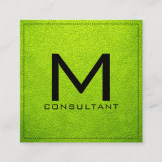 Monogram Elegant Modern Bitter Lime Leather Square Business Card