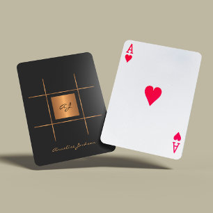 Monogram elegant modern black gold stylish name playing cards