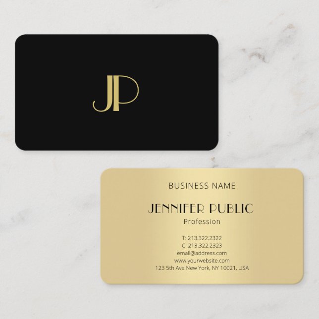 Monogram Elegant Modern Black Gold Template Business Card (Front/Back)