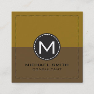 Monogram Elegant Modern Drab and Brown Square Business Card