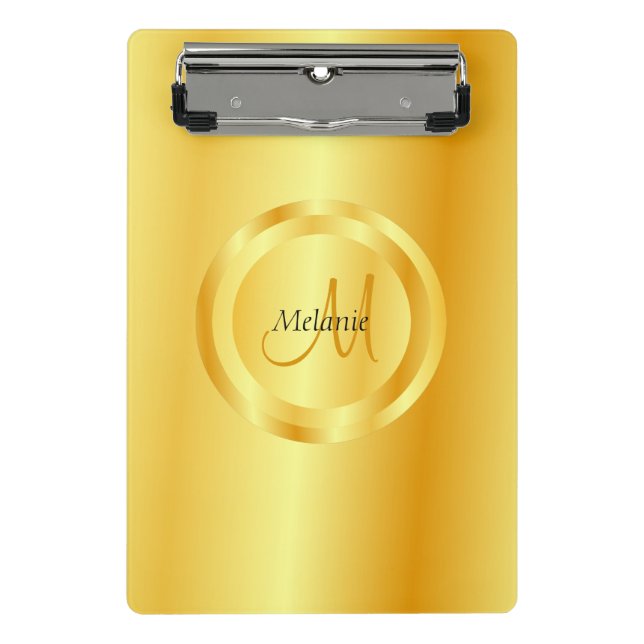Monogram Elegant Modern Gold Look Template Mini Clipboard (Front)
