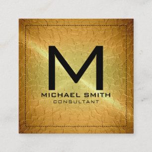 Monogram Elegant Modern Gold Metal Square Business Card