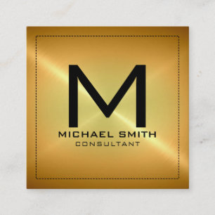 Monogram Elegant Modern Gold Stainless Metal Square Business Card