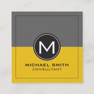 Monogram Elegant Modern Lemon and Grey Square Business Card