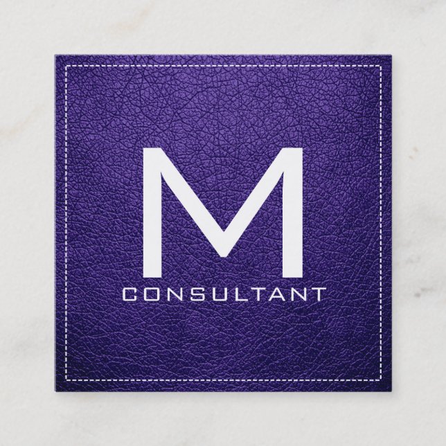 Monogram Elegant Modern Magenta Violet Leather Square Business Card (Front)