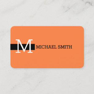 Monogram Elegant Modern Mango Tango & Black Business Card