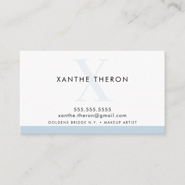 MONOGRAM elegant modern minimal pale blue Business Card (Front)