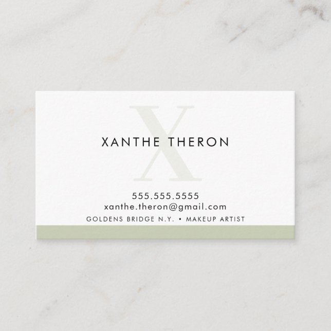 MONOGRAM elegant modern minimal sage green Business Card (Front)
