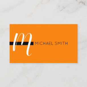 Monogram Elegant Modern Orange and Black Business Card