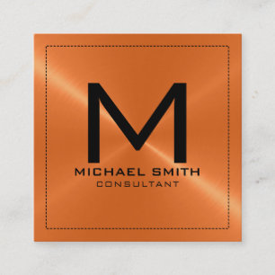 Monogram Elegant Modern Orange Stainless Metal Square Business Card