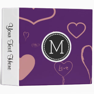 Monogram Elegant Modern Purple Pink Heart Pattern Binder
