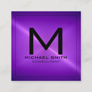 Monogram Elegant Modern Purple Stainless Metal Square Business Card