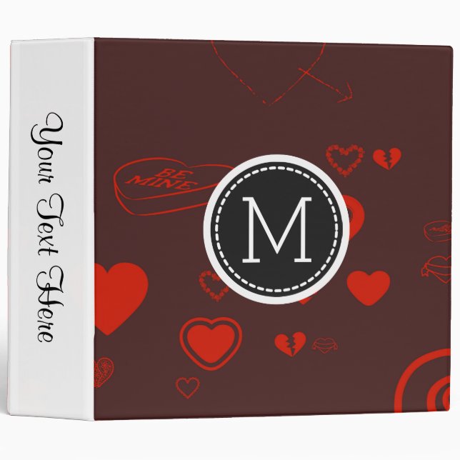 Monogram Elegant Modern Red Heart Pattern #2 Binder (Front/Spine)
