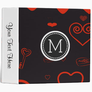 Monogram Elegant Modern Red Heart Pattern #3 Binder