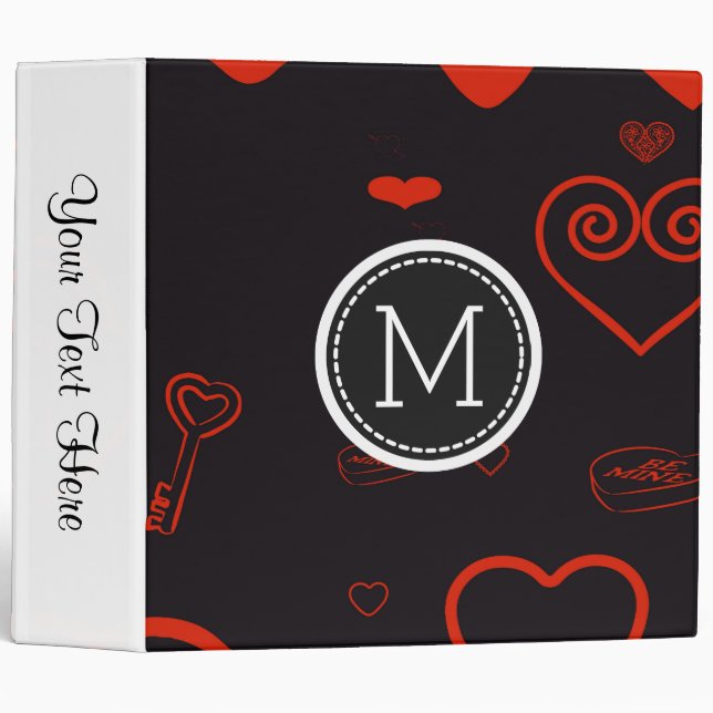 Monogram Elegant Modern Red Heart Pattern #3 Binder (Front/Spine)