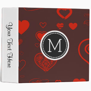 Monogram Elegant Modern Red Heart Pattern Binder
