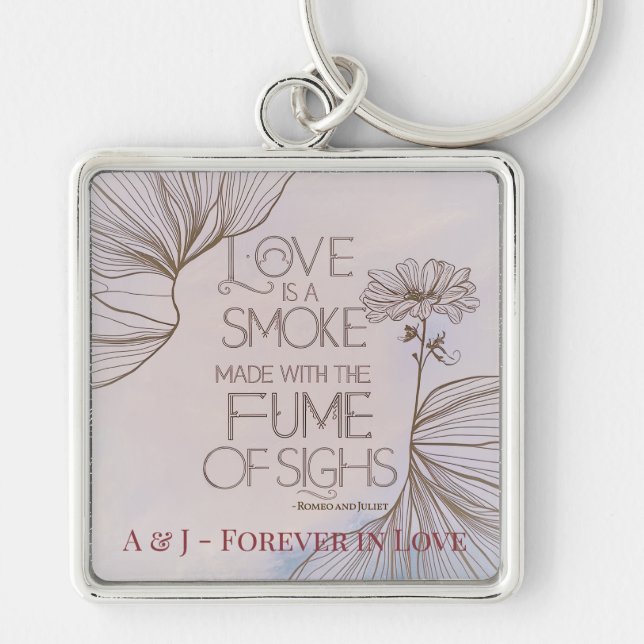 Monogram Elegant Modern Romeo and Juliet Quote Keychain (Front)