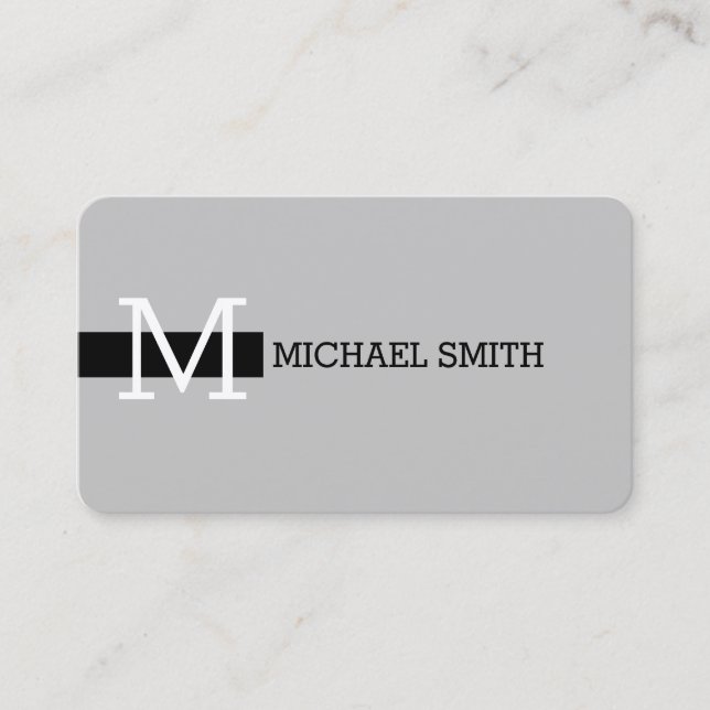 Monogram Elegant Modern Silver & Black Business Card (Front)