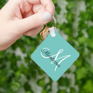 Monogram Elegant Modern Simple Girly Teal Keychain