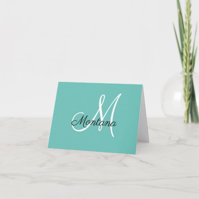 Monogram Elegant Modern Simple Girly Teal Thank You Card (Front)