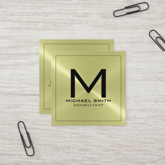 Monogram Elegant Modern Stainless Metal Square Business Card (Front/Back In Situ)