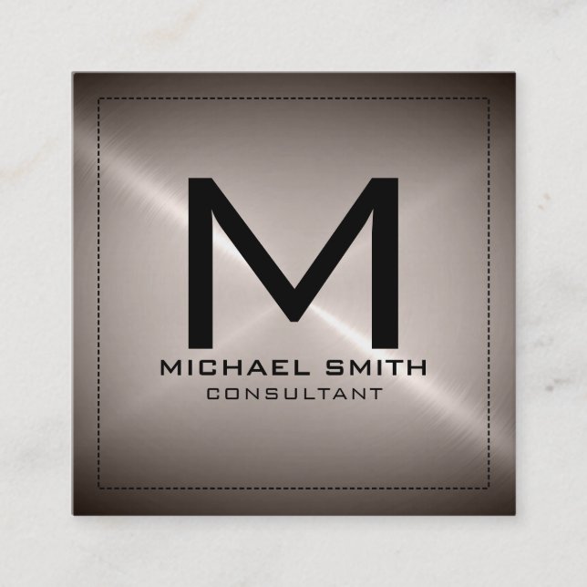Monogram Elegant Modern Stainless Metal Square Business Card (Front)