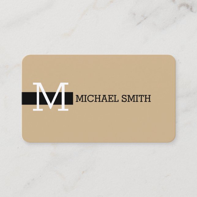 Monogram Elegant Modern Tan & Black Business Card (Front)