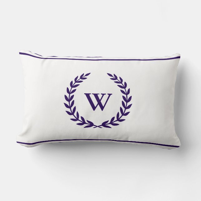 Monogram Elegant Navy Blue And White Lumbar Pillow (Front)