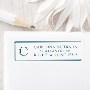 Monogram Elegant Navy Blue Border Stationery